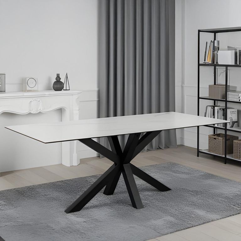 Heaven Dining Table - 8 Seater - 200cm - White Ceramic and Black - with Star Legs
