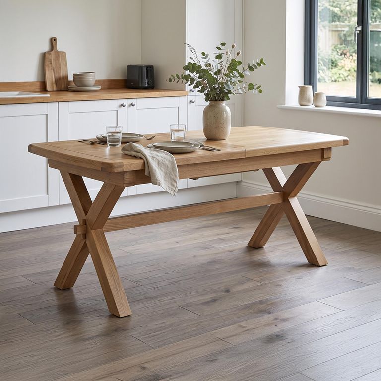 Hopewood Oak 4-8 Seater 150cm-200cm Extending Dining Table with Cross Leg