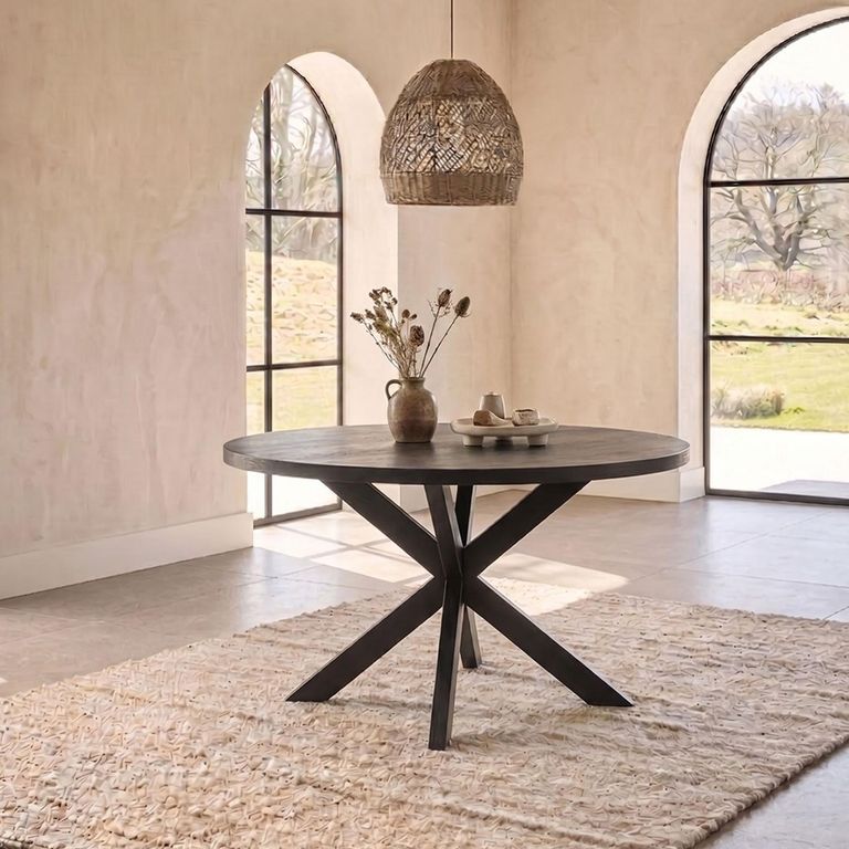 Jesper Dining Table - 120cm - 4 Seater - Round - Star Base - Black - Mango Wood