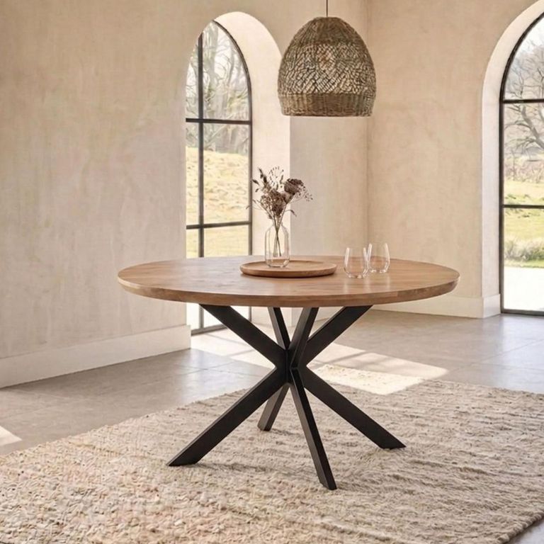 Jesper Dining Table - 150cm - 6 Seater - Round - Star Base - Natural - Mango Wood