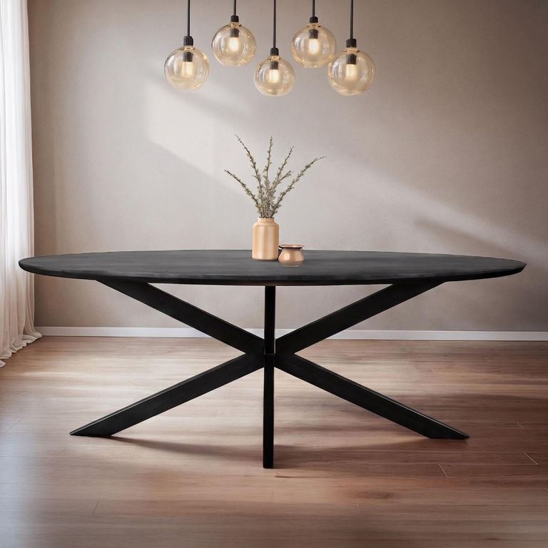 Jesper Dining Table - 240cm - 10 Seater - Oval - Star Base - Black - Mango Wood