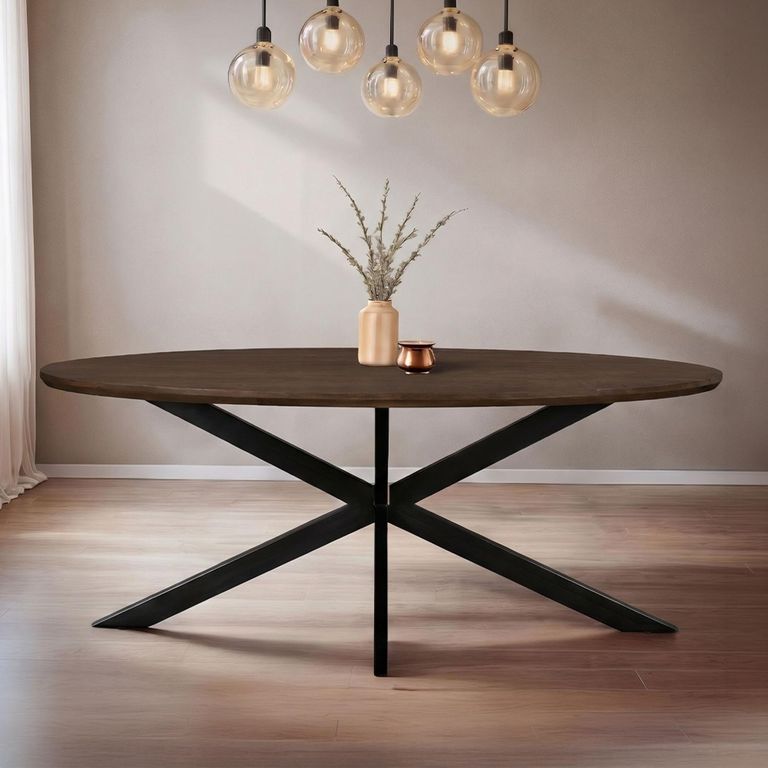 Jesper Dining Table - 240cm - 10 Seater - Oval - Star Base - Chestnut - Mango Wood