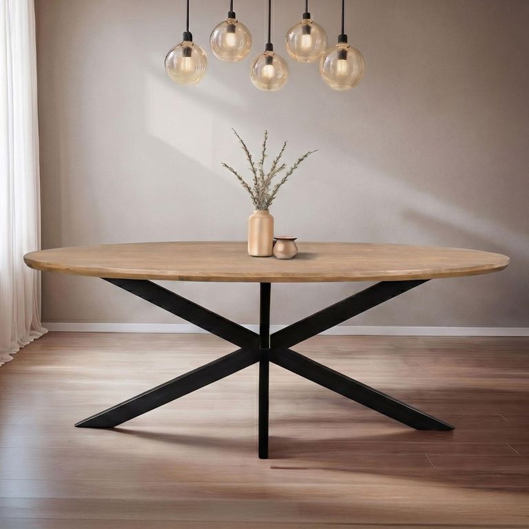 Jesper Dining Table - 240cm - 10 Seater - Oval - Star Base - Natural - Mango Wood