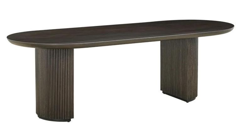 Kingston Dark Wood 12 Seater Oval Dining Table with Fluted Base