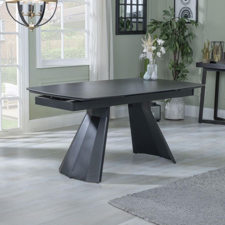 Kinston Dining Table - 6-12 Seater - 160cm-240cm - Black Ceramic - Extending