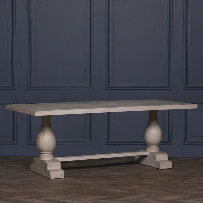 Linda Grey Washed Mango Wood Double Pedestal Dining Table - 8 Seater - 210cm
