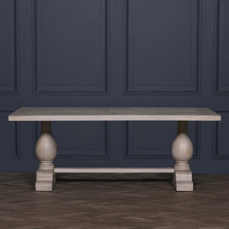 Linda Grey Washed Mango Wood Double Pedestal Dining Table - 8 Seater - 210cm