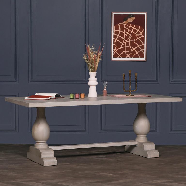 Linda Grey Washed Mango Wood Double Pedestal Dining Table - 8 Seater - 210cm