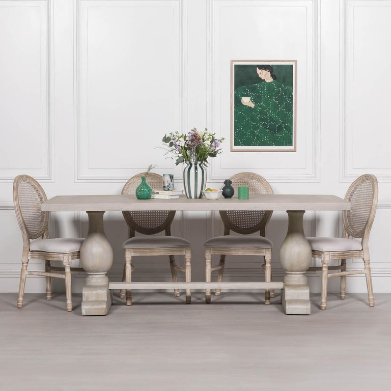 Linda Grey Washed Mango Wood Double Pedestal Dining Table - 8 Seater - 210cm