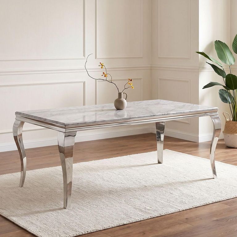 Louis Grey Marble and Chrome Dining Table - Sizes Available