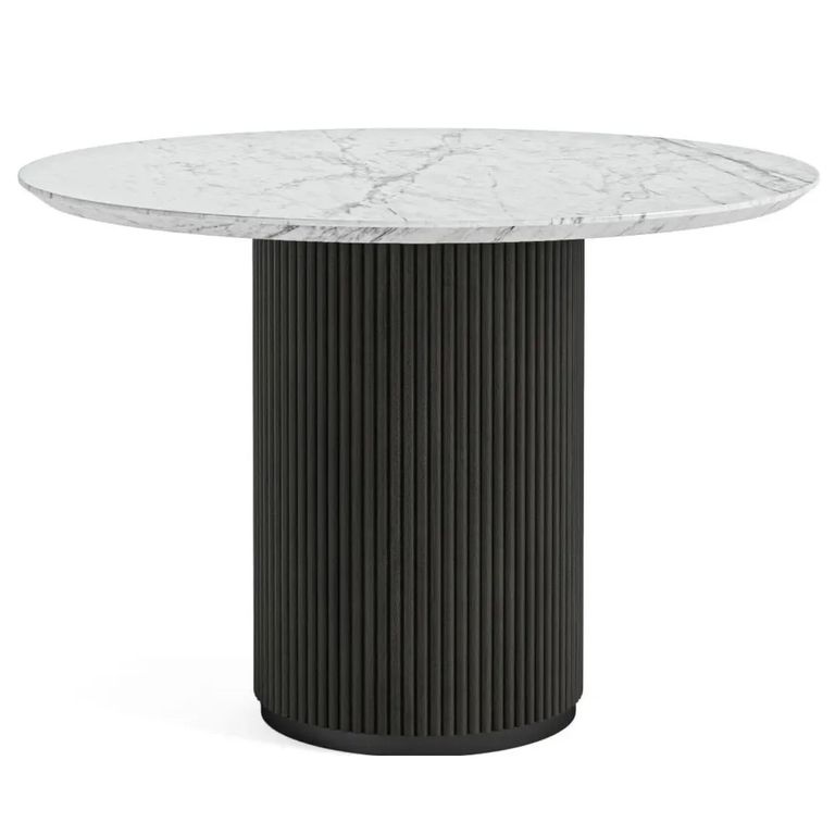 Lucas Black Round Fluted Dining Table - 4 Seater - 120cm - White Marble Top