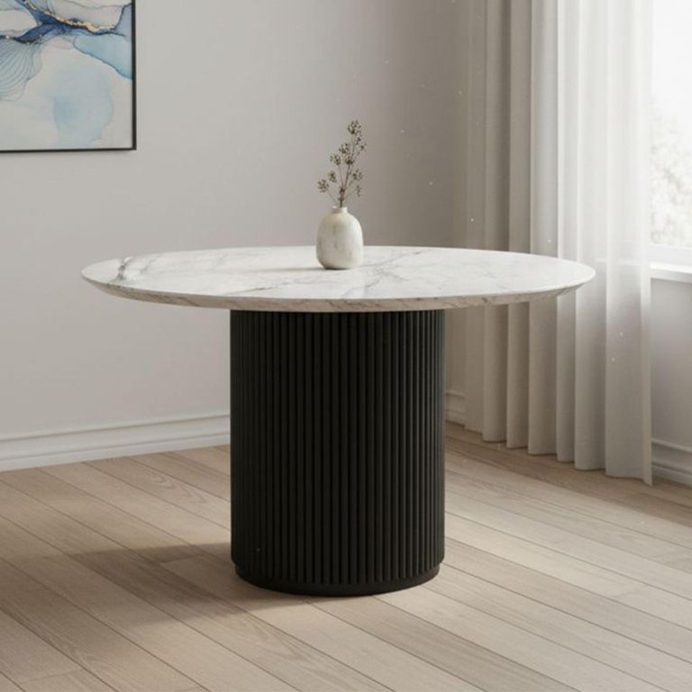 Lucas Black Round Fluted Dining Table - 4 Seater - 120cm - White Marble Top