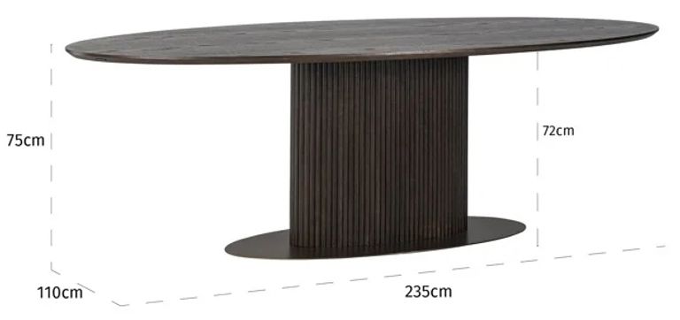 Luxor Brushed Brass Ribbed 10 Seater Oval Pedestal Dining Table