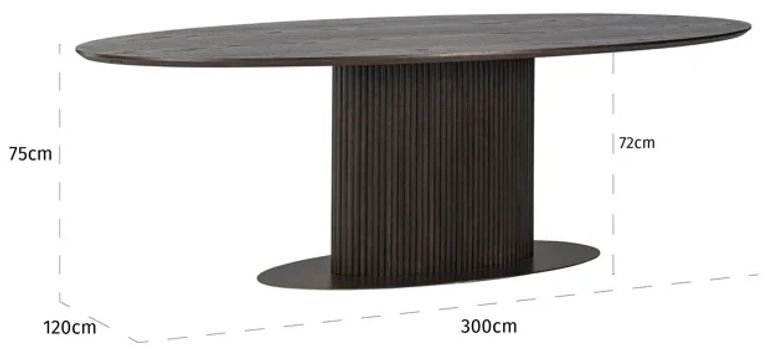 Luxor Brushed Brass Ribbed 12 Seater Oval Pedestal Dining Table