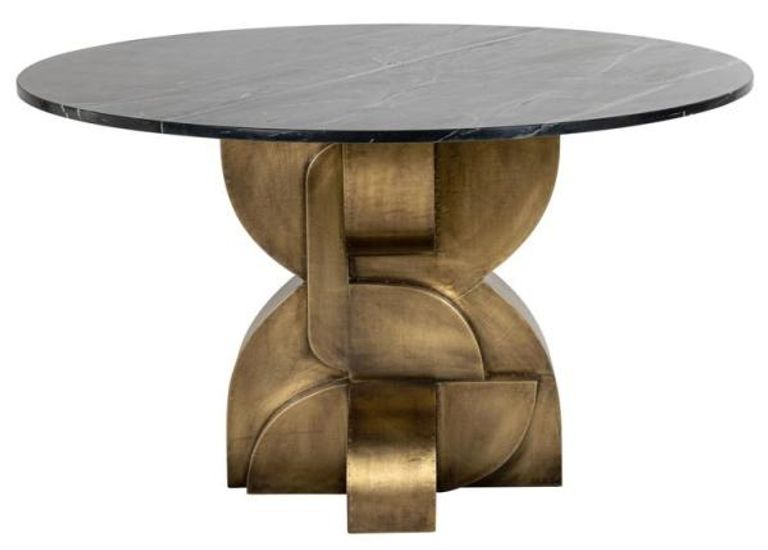 Maddox Black Marble 4 Seater Round Dining Table with Gold Pedestal Base 