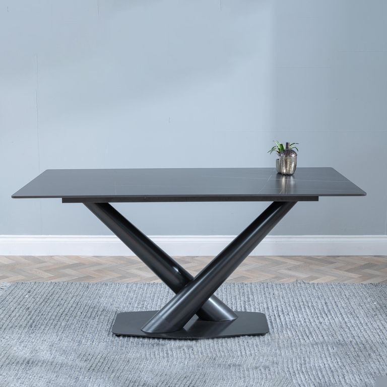 Maldon Dining Table - 6 Seater - 160cm - Black Ceramic - V Base