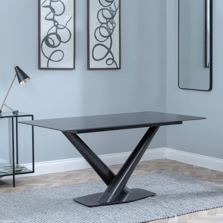 Maldon Dining Table - 6 Seater - 160cm - Black Ceramic - V Base
