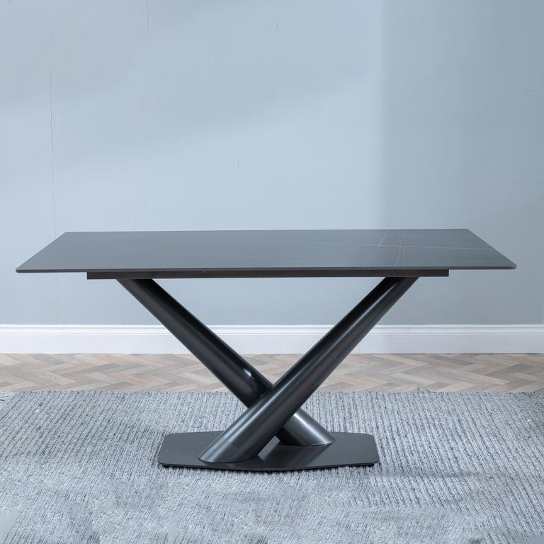 Maldon Dining Table - 6 Seater - 160cm - Black Ceramic - V Base