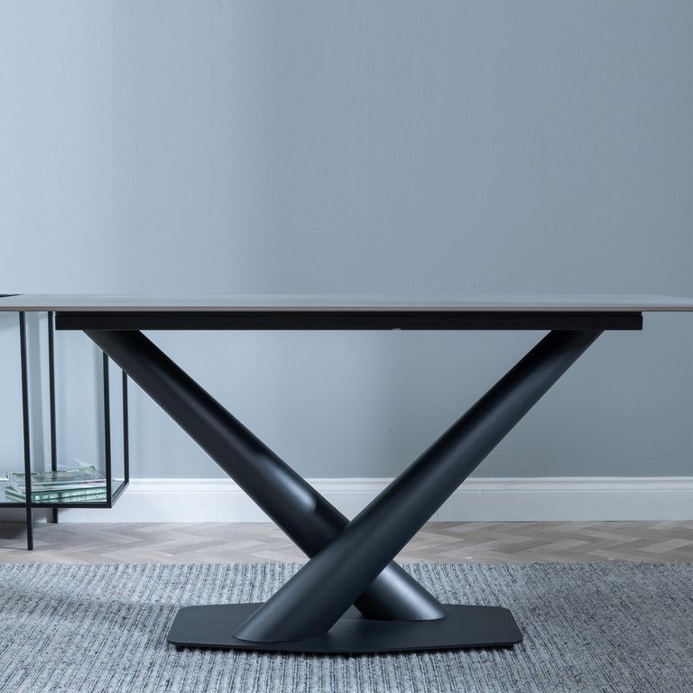 Maldon Dining Table - 6 Seater - 160cm - Grey Ceramic - Black V Base