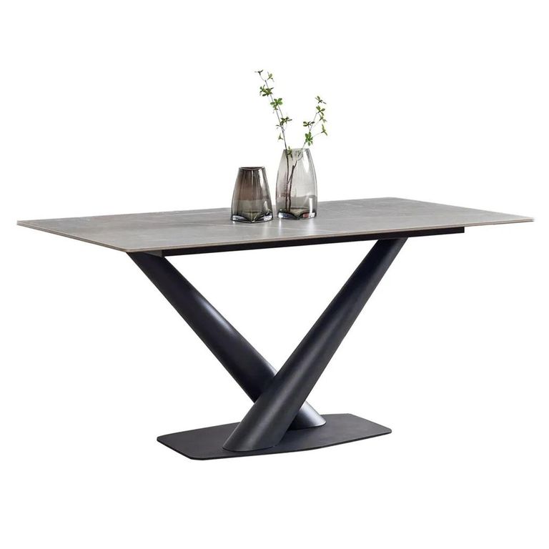 Maldon Dining Table - 6 Seater - 160cm - Grey Ceramic - Black V Base