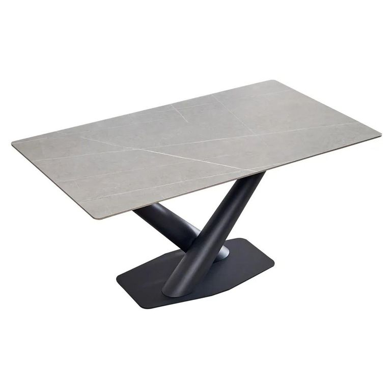 Maldon Dining Table - 6 Seater - 160cm - Grey Ceramic - Black V Base