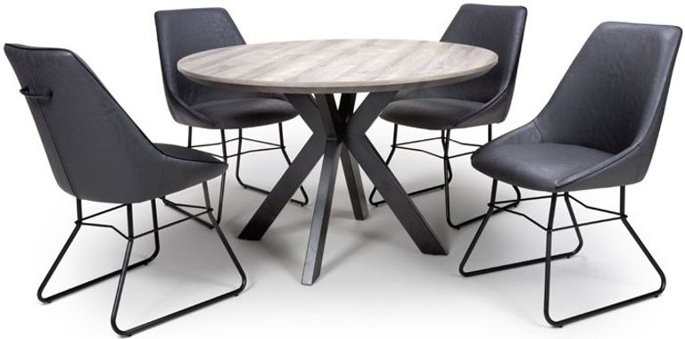 Manhattan Dining Table - Grey - 4 Seater - 120cm - Round - Black Spider Legs Base