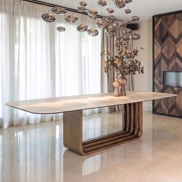 Maxfield Dining Table - 300cm - 12 Seater - Pedestal - Beige - Ceramic