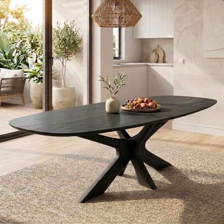 Montereux Dining Table - 250cm - 10 Seater - Oval - Spider Legs - Charcoal - Mango Wood