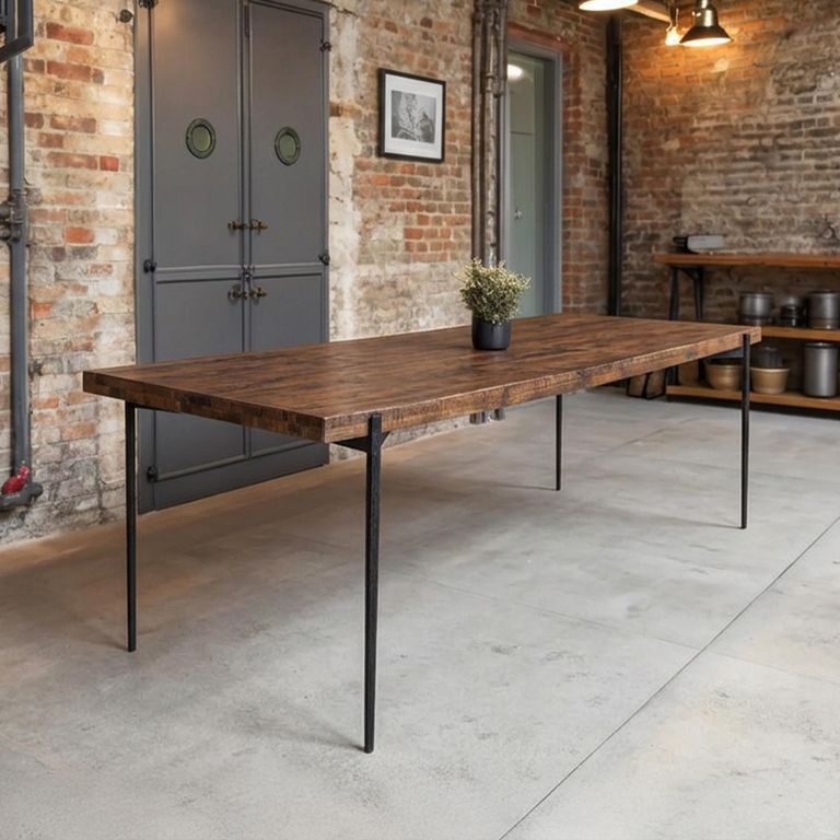 Neil Industrial Dining Table - 180cm - 6 Seater - Brown and Black - Wood and Metal