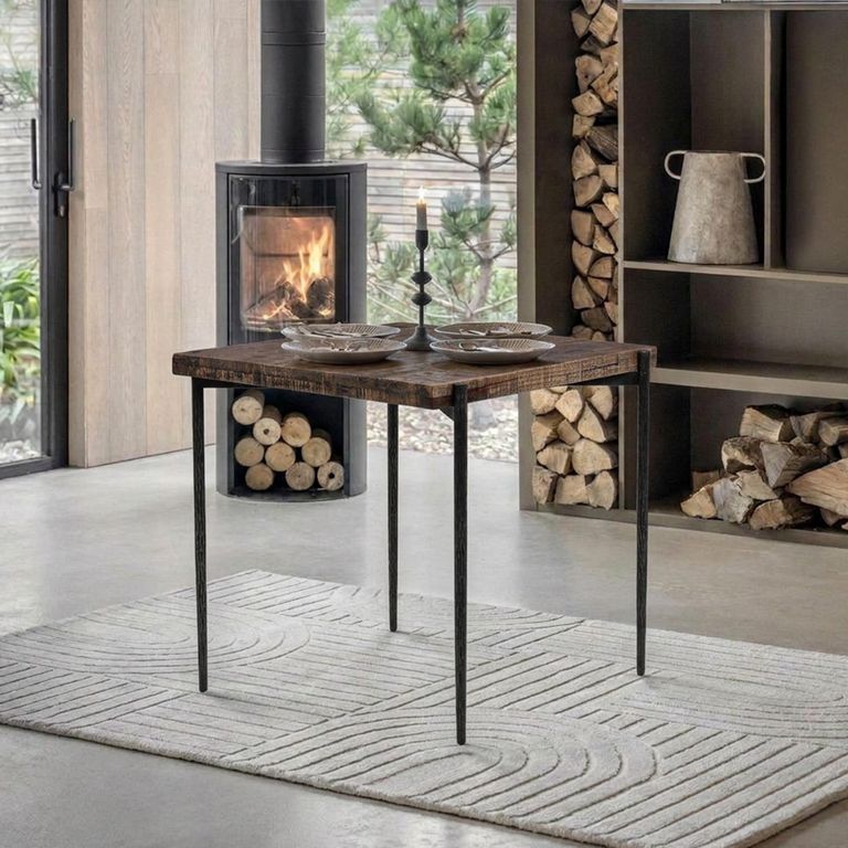Neil Industrial Dining Table - 80cm - 2 Seater - Square - Brown and Black - Wood and Metal