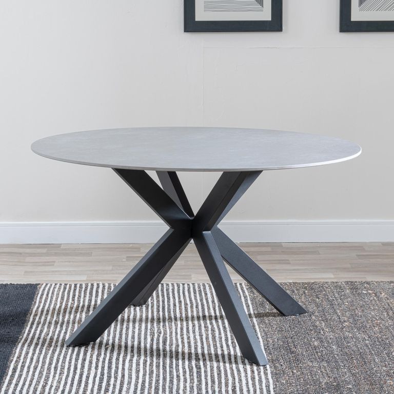 Novara Round Dining Table - 4 Seater - 130cm - Grey Ceramic - Black Star Base