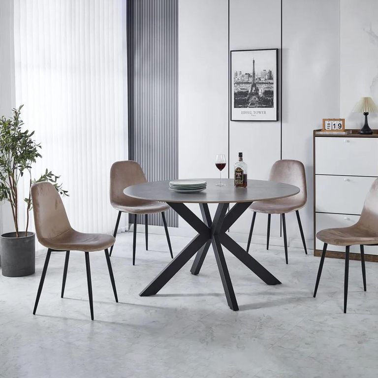 Novara Round Dining Table - 4 Seater - 130cm - Grey Ceramic - Black Star Base