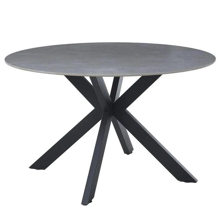 Novara Round Dining Table - 4 Seater - 130cm - Grey Ceramic - Black Star Base