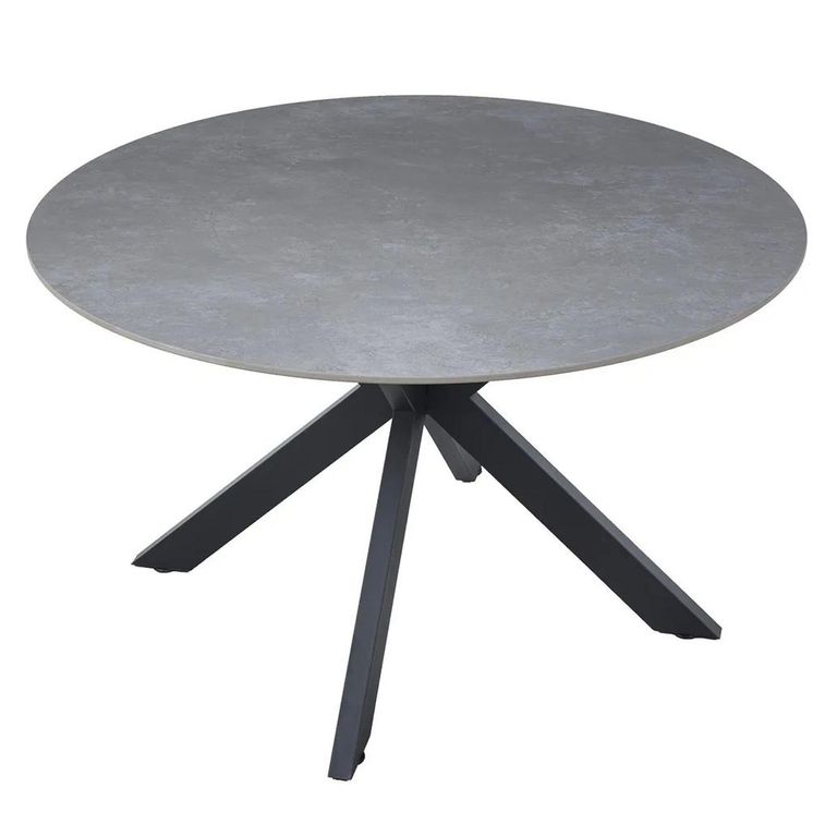 Novara Round Dining Table - 4 Seater - 130cm - Grey Ceramic - Black Star Base