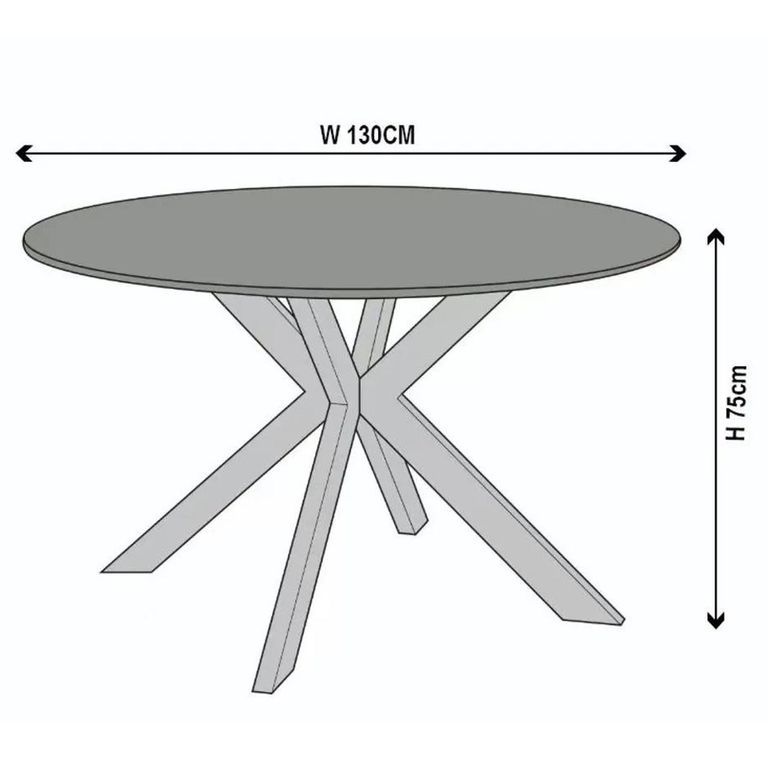Novara Round Dining Table - 4 Seater - 130cm - Grey Ceramic - Black Star Base