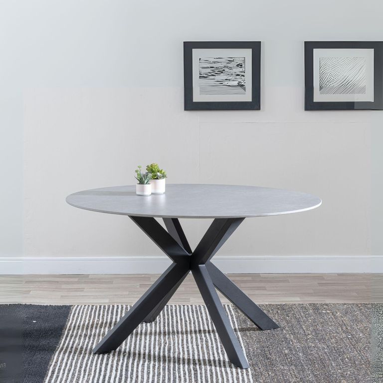 Novara Round Dining Table - 4 Seater - 130cm - Grey Ceramic - Black Star Base