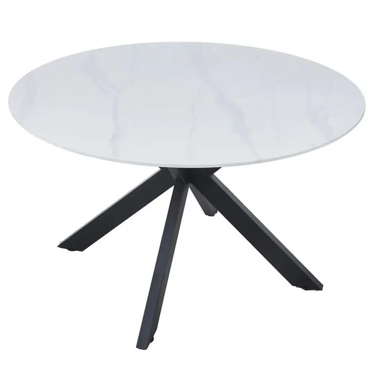 Novara Round Dining Table - 4 Seater - 130cm - White Ceramic - Black Star Base