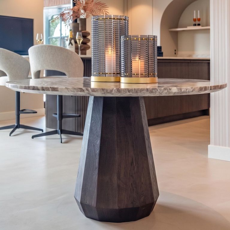 Oberoy Dining Table - 130cm - 4 Seater - Round - Blush Beige - Marble and Mango Wood