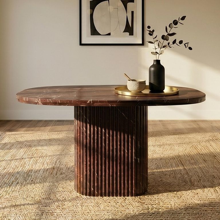 Orchid Dining Table - 120cm - 4 Seater - Square - Pedestal - Burgundy - Marble