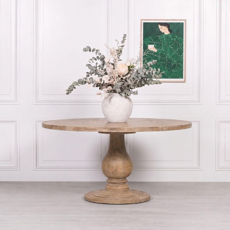 Paris Dining Table - 120cm - 6 Seater - Round - Pedestal Base - Natural - Mango Wood