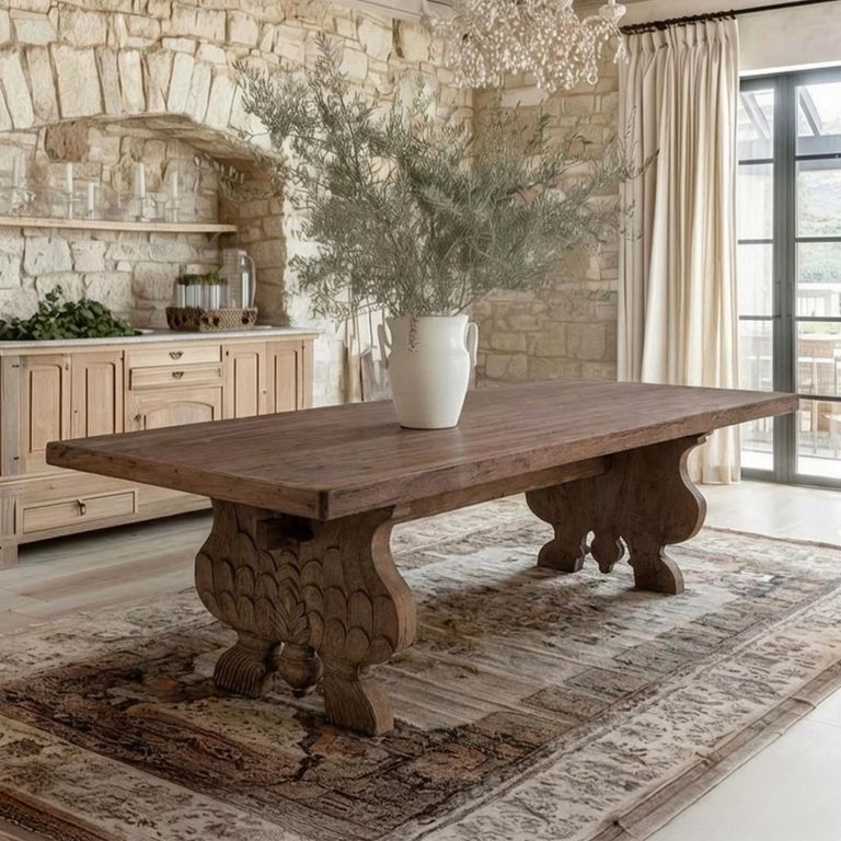 Refectory Dining Table - 245cm - 10 Seater - Hand Carved - Rustic Natural - Wooden
