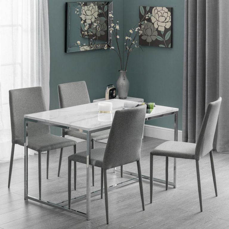 Scala Dining Table - 4 Seater - White Marble Effect and Chrome