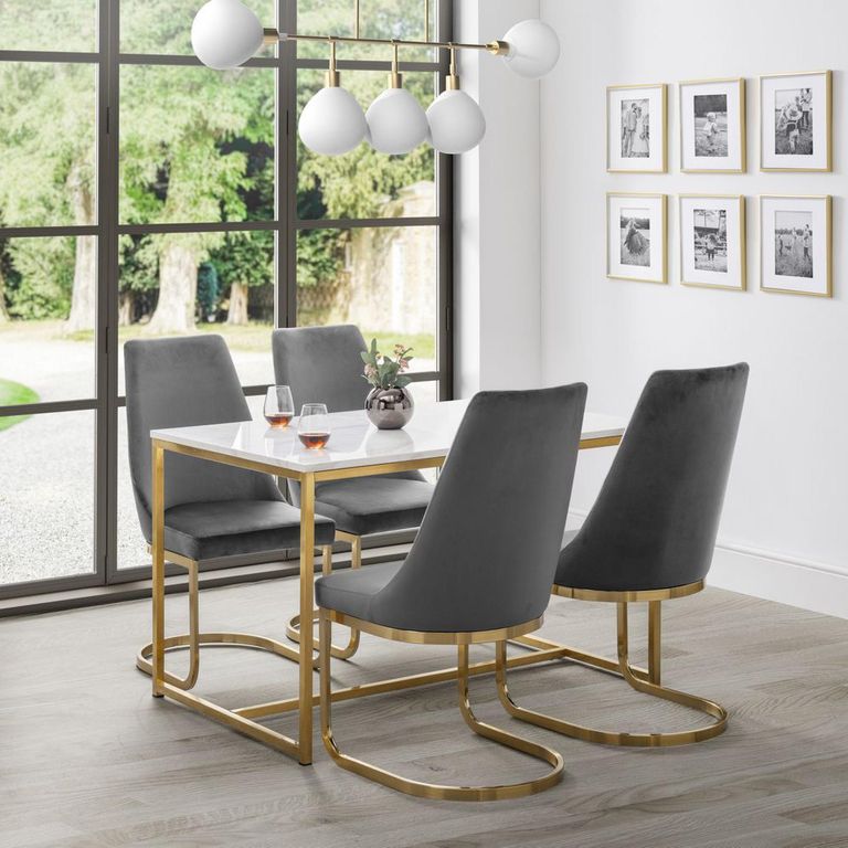 Scala Dining Table - 4 Seater - White Marble Effect and Gold