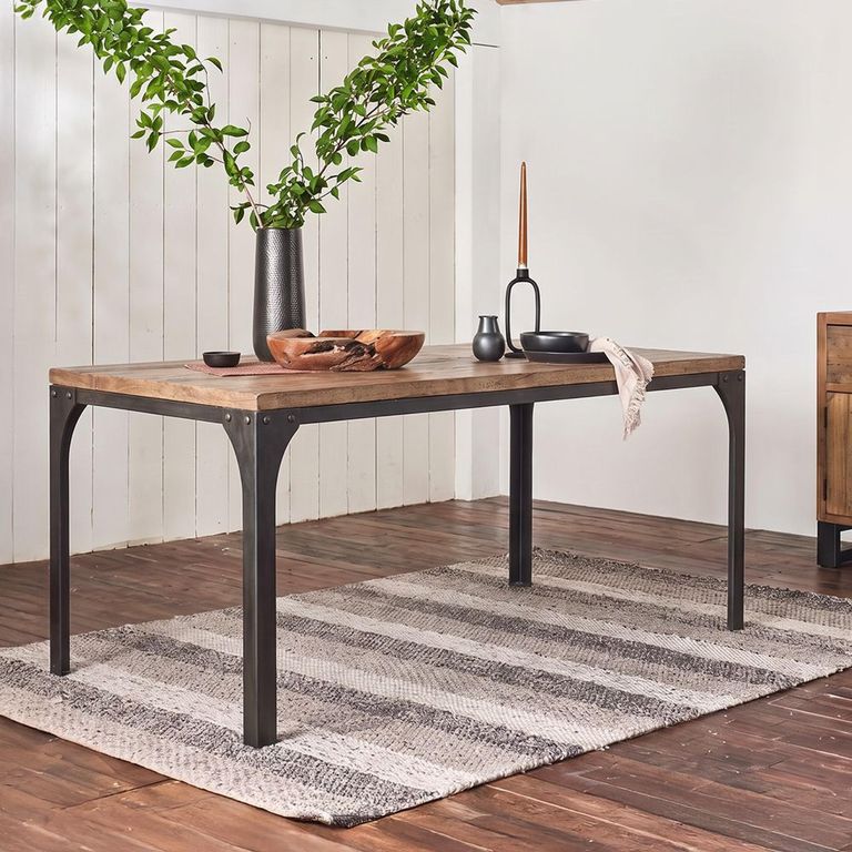 Sienna Industrial Dining Table - 240cm - 10 Seater - Natural and Black - Wood and Metal