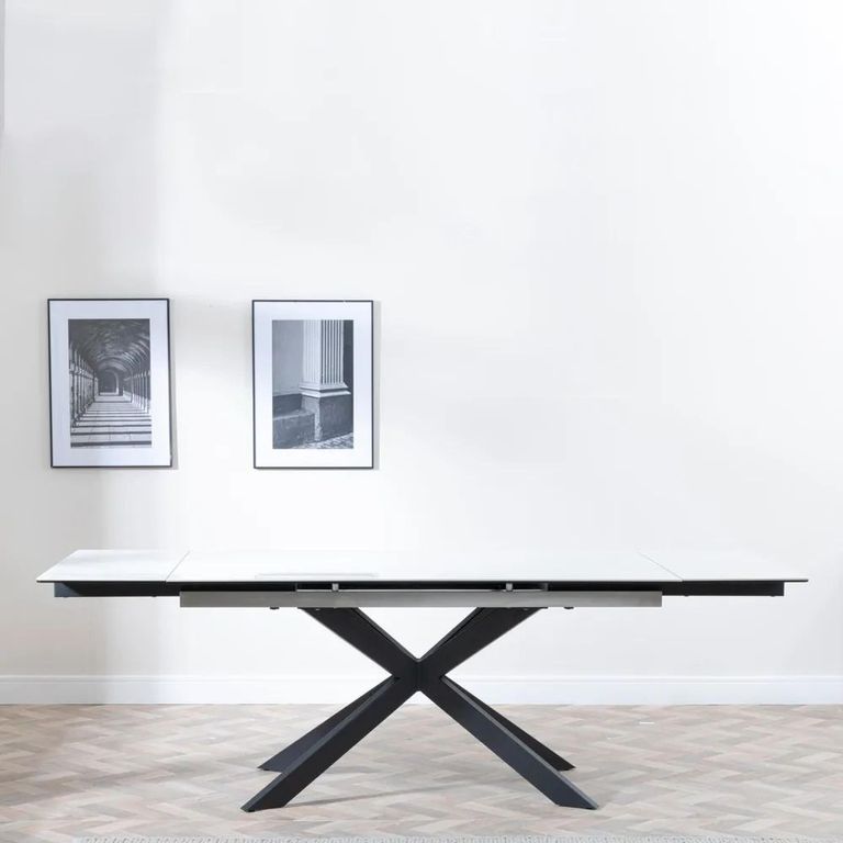 Clearance - Sutton 6-10 Seater White Ceramic Extending Dining Table with Black Star Base