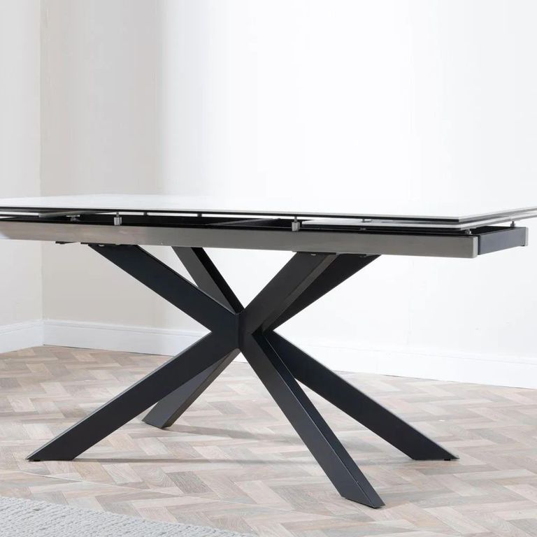 Clearance - Sutton 6-10 Seater White Ceramic Extending Dining Table with Black Star Base