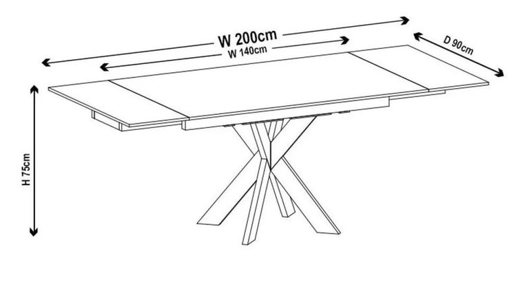 Sutton Dining Table - 4-8 Seater - 140cm-200cm - Extending - White Ceramic - Black Star Base