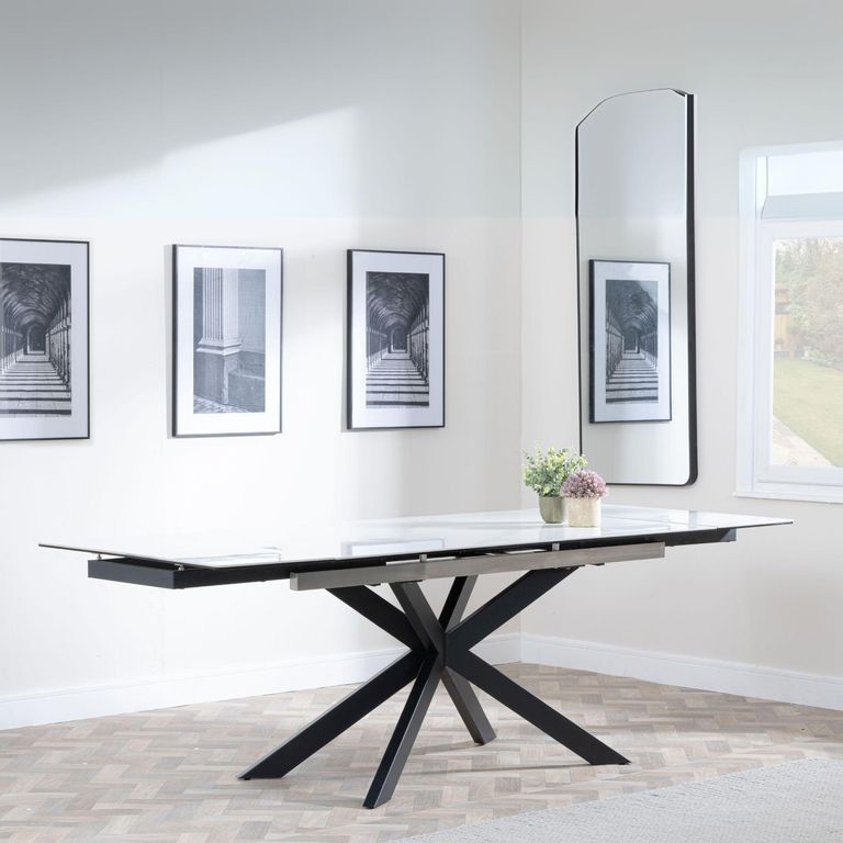 Sutton Dining Table - 4-8 Seater - 140cm-200cm - Extending - White Ceramic - Black Star Base