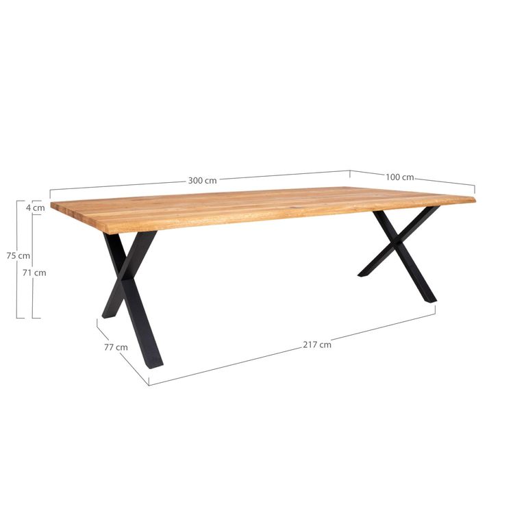 Toulon Dining Table - Natural Oak - 14 Seater - 300cm - Black Cross Legs