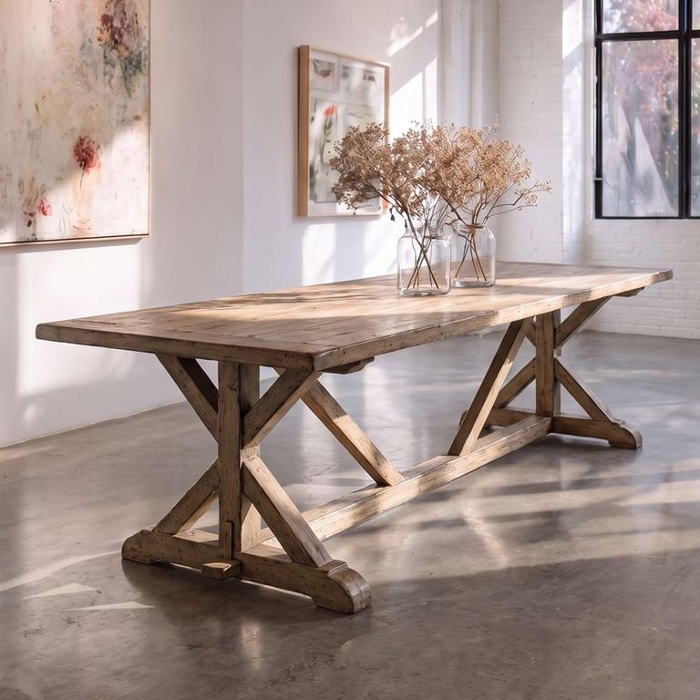 Trestle Dining Table - 250cm - 10 Seater - Rustic Grey - Wooden